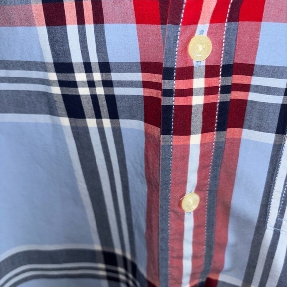 1990’s TOMMY JEANS RED & BLUE PLAID SS MED LOGO BUTTONED DOWN - Picture 7 of 14